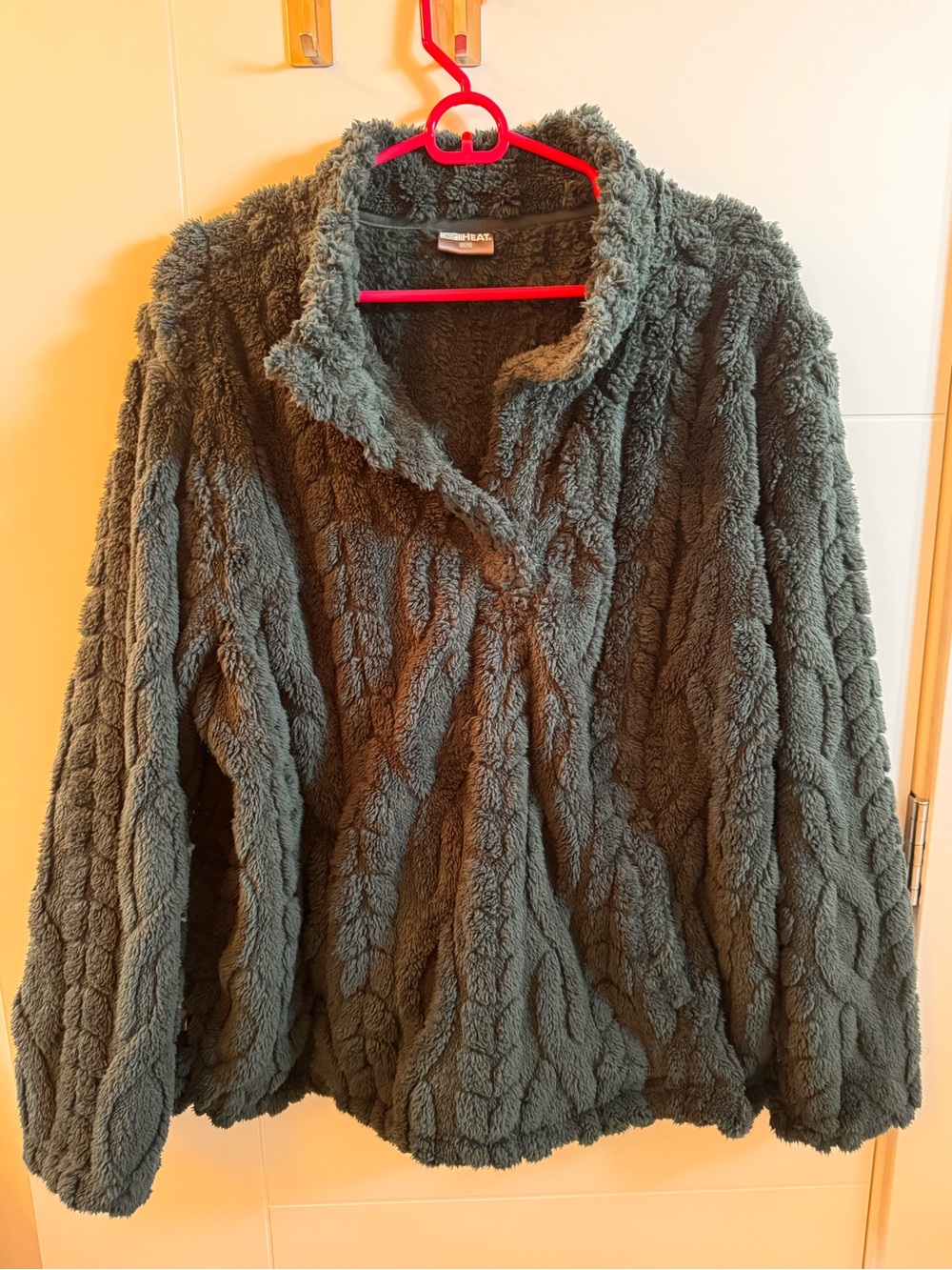 32 Degrees Heat Plush Sherpa Fleece Snap Neck Pullover Sweater Dark Green XXL
